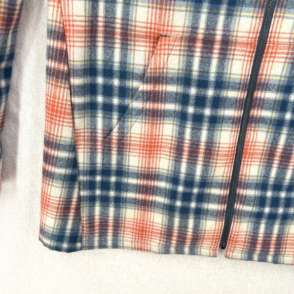 PENDLETON Boyfriend Wool Zip Hoodie Womens Small Cream Blue Pink Plaid Hooded - Picture 10 of 15